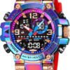 Men's Colorful Watches Sports Outdoor 55mm Large Face Camouflage 50M Waterproof Military Wrist Watch Tactical Date Multi Function LED Alarm Rugged Wristwatch for Training Hiking Adventure