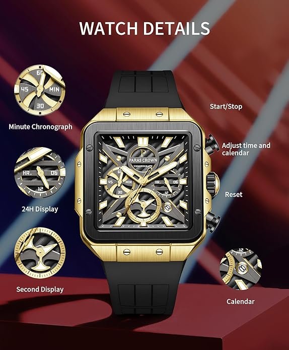 Mens Watches Fashion Luxury Quartz Waterproof Chronograph Wrist Watches for Men Silicone Strap Stainless Steel Case