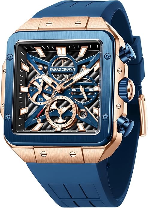 Mens Watches Fashion Luxury Quartz Waterproof Chronograph Wrist Watches for Men Silicone Strap Stainless Steel Case