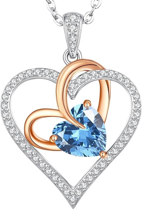 Birthstone Necklaces for Women, 925 Sterling Silver Gemstone Fine Love Heart Moissanite Necklace, Ideal Birthday Anniversary Mothers Day Jewelry Gifts for Wife Mom Girlfriend Her