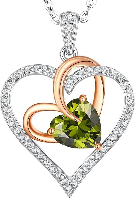 Birthstone Necklaces for Women, 925 Sterling Silver Gemstone Fine Love Heart Moissanite Necklace, Ideal Birthday Anniversary Mothers Day Jewelry Gifts for Wife Mom Girlfriend Her