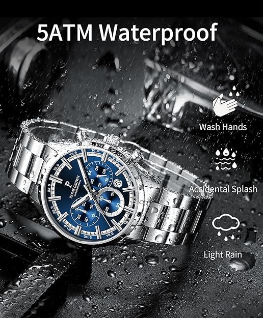 Mens Watches Luxury Quartz Waterproof Chronograph Wrist Watches for Men Stainless Steel Case
