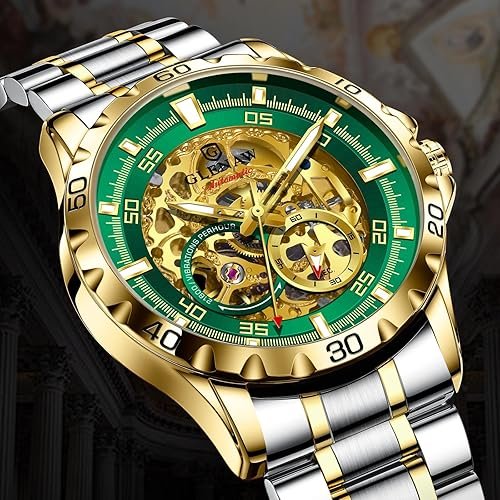 Automatic Watches for Men - Self-Winding Mechanical Movement, Skeleton Open Dial, 30 ATM Waterproof, with Stainless Steel Band, Wrist Watch, Without Battery
