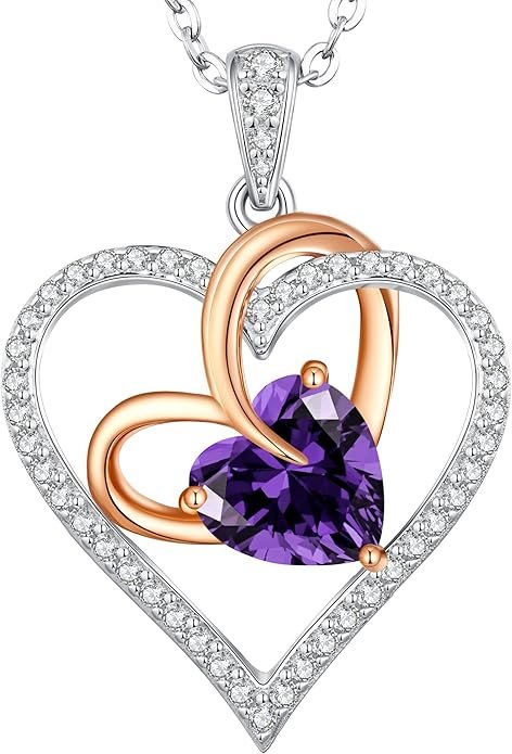 Birthstone Necklaces for Women, 925 Sterling Silver Gemstone Fine Love Heart Moissanite Necklace, Ideal Birthday Anniversary Mothers Day Jewelry Gifts for Wife Mom Girlfriend Her