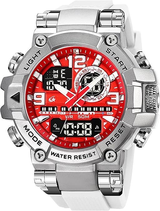 Men's Colorful Watches Sports Outdoor 55mm Large Face Camouflage 50M Waterproof Military Wrist Watch Tactical Date Multi Function LED Alarm Rugged Wristwatch for Training Hiking Adventure