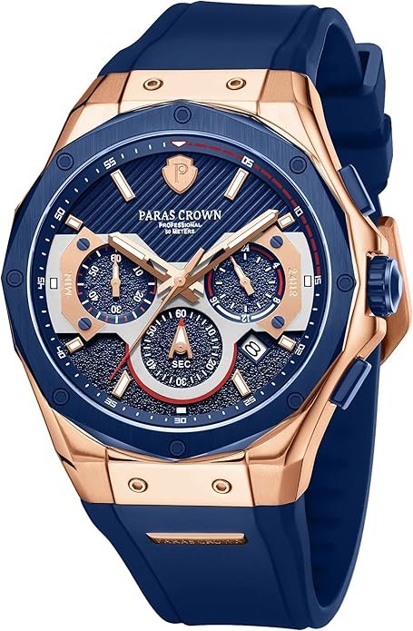 Mens Watches Fashion Luxury Quartz Waterproof Chronograph Wrist Watches for Men Silicone Strap Stainless Steel Case