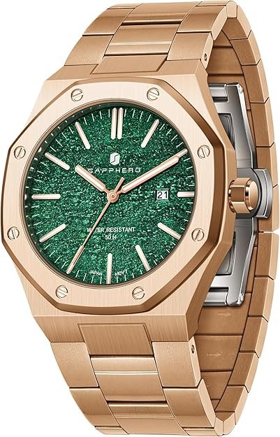 SAPPHERO Men's Watch Octagonal Stainless Steel 30M Waterproof Luminous Wristwatch Luxury Analog Quartz Watch for Men with Date Elegant Mens