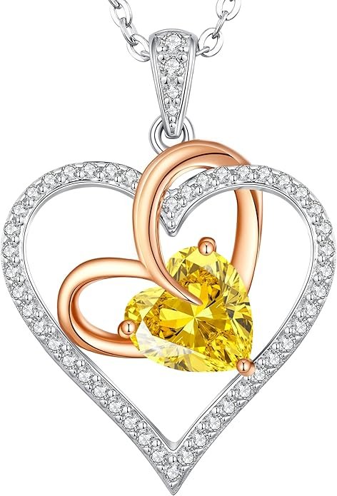 Birthstone Necklaces for Women, 925 Sterling Silver Gemstone Fine Love Heart Moissanite Necklace, Ideal Birthday Anniversary Mothers Day Jewelry Gifts for Wife Mom Girlfriend Her