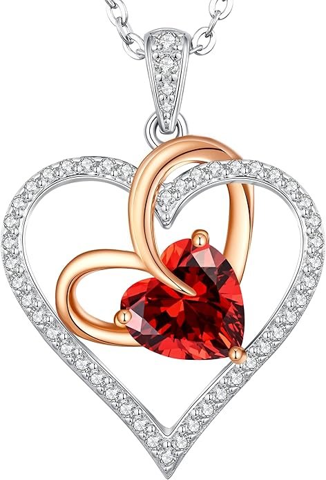 Birthstone Necklaces for Women, 925 Sterling Silver Gemstone Fine Love Heart Moissanite Necklace, Ideal Birthday Anniversary Mothers Day Jewelry Gifts for Wife Mom Girlfriend Her