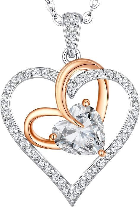 Birthstone Necklaces for Women, 925 Sterling Silver Gemstone Fine Love Heart Moissanite Necklace, Ideal Birthday Anniversary Mothers Day Jewelry Gifts for Wife Mom Girlfriend Her