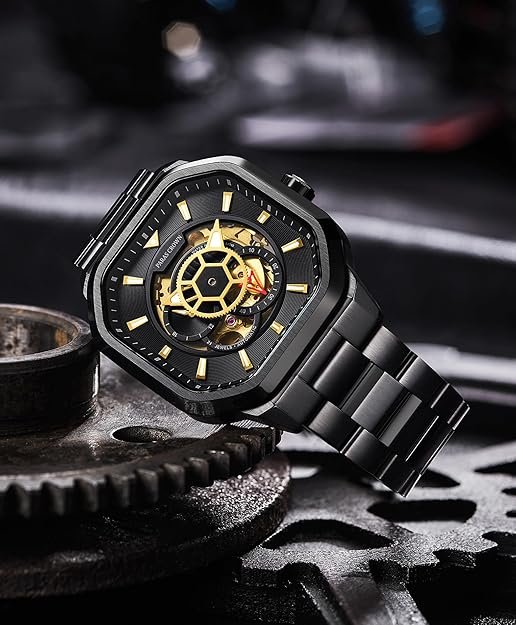 Paras Crown Automatic Analog Watches for Men Mechanical Mens Watches Stainless Case 50M Waterproof Fashion Luxury Wrist Watches with Silicone Strap