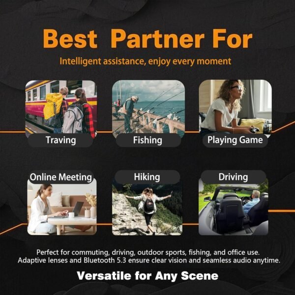 Ai Translation Smart Glasses with Chat GPT Bluetooth for Men Women with 140 Language Color-Change Lens Clear Headphone with Speaker Sunglasses,Travel Meeting Trade Business