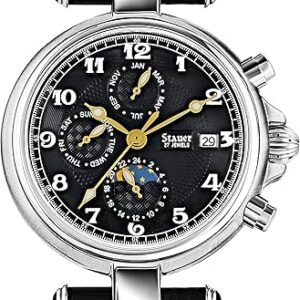 Stauer Noire Automatic Watch for Men – Vintage Style Black Watch – Genuine Crocodile-Embossed Leather Watch Bands – Stainless Steel Watch Case – Elegant Present for Men