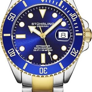 Stuhrling Original Men's Dive Watch, Swiss Movement, Stainless Steel, Blue Dial, Stainless Steel Bracelet, 100M Water Resistant
