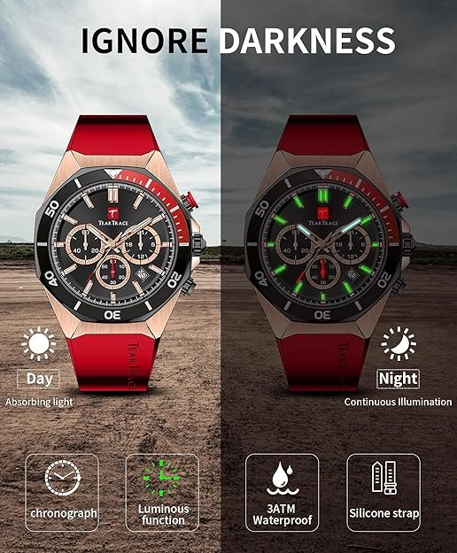 Watches for Men Luxury Quartz Casual Chronograph 3ATM Waterproof Sport Wrist Watches Multifunctional with Silicone Strap Mens Watches