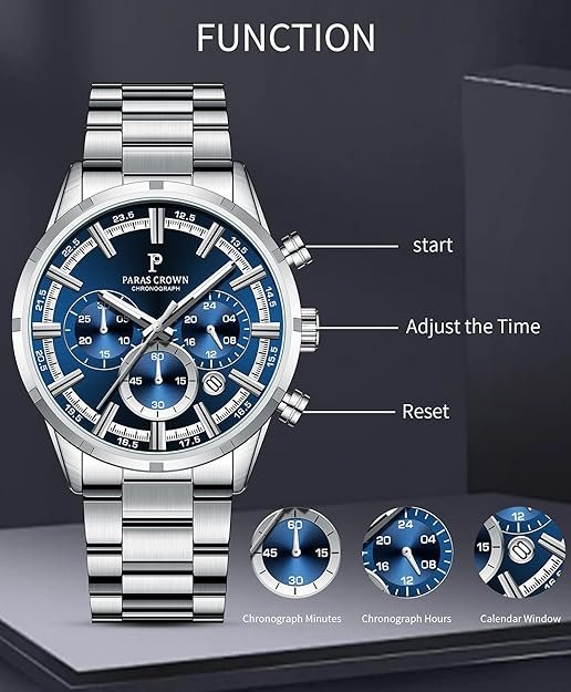 Mens Watches Luxury Quartz Waterproof Chronograph Wrist Watches for Men Stainless Steel Case