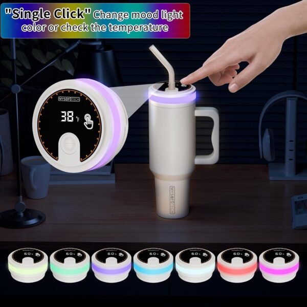 Smart Water Bottle with Reminder to Drink Water|Smart Tumbler with Mood Lighting For Camping |LED Glow Reminder When You Need to Drink| Straw Lid,40oz,Insulated Stainless Steel(Cream