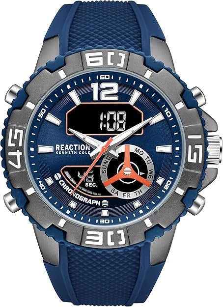 enneth Cole REACTION Men’s Ana-Digi Watch – Analog Digital Display, Multi-Function Features, Sport Bezel, Modern Design, Everyday Casual Accessory, Active Lifestyle Fashion Timepiece
