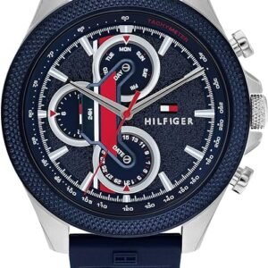 Tommy Hilfiger Men's Multifunction Quartz Watch – 46mm Stainless Steel Case, Racing-Inspired Design, 5 ATM Water Resistant, Elegant Modern Timepiece, Gift for Him