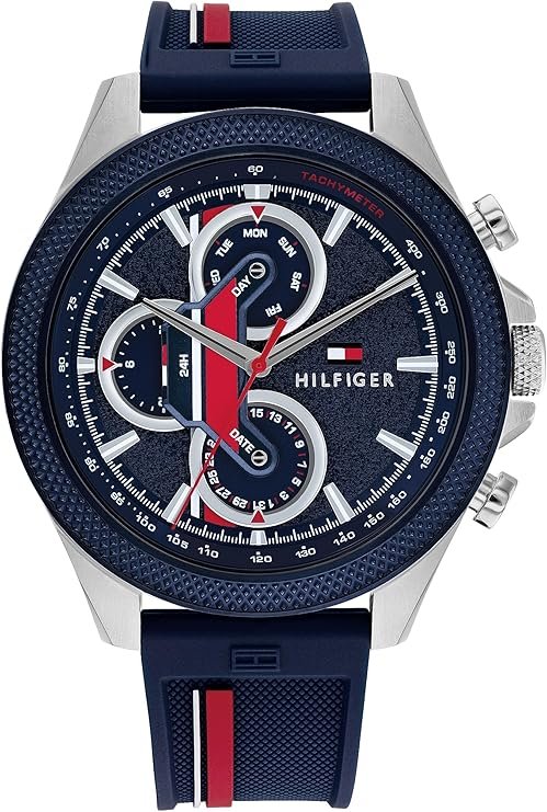 Tommy Hilfiger Men's Multifunction Quartz Watch – 46mm Stainless Steel Case, Racing-Inspired Design, 5 ATM Water Resistant, Elegant Modern Timepiece, Gift for Him