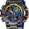 Men's Colorful Watches Sports Outdoor 55mm Large Face Camouflage 50M Waterproof Military Wrist Watch Tactical Date Multi Function LED Alarm Rugged Wristwatch for Training Hiking Adventure
