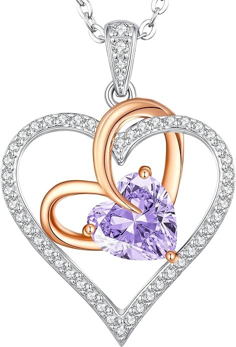 Birthstone Necklaces for Women, 925 Sterling Silver Gemstone Fine Love Heart Moissanite Necklace, Ideal Birthday Anniversary Mothers Day Jewelry Gifts for Wife Mom Girlfriend Her