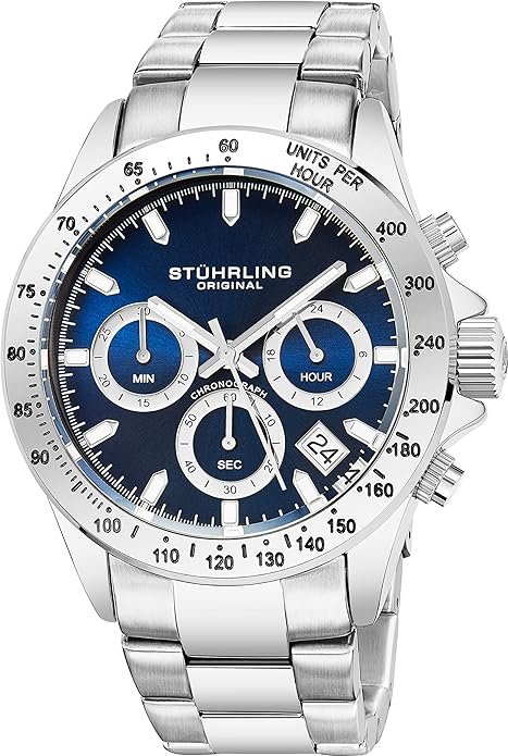 81j9e4YDwOL._AC_SY695_ Stührling Original Men’s Chronograph Watch Stainless Steel Bracelet with Screw Down Crown and Water Resistant to 100 M. Analog Dial Quartz Movement