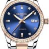 Women's Diamond Automatic Mechanical Rose Gold Stainless Steel Sapphire Waterproof Lady's Elegant Blue Watch