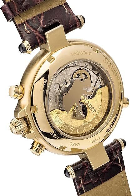 Stauer Gold Finished Graves '33 Wristwatch – Automatic Watch for Men with 39mm Gold Finished Casing – Moon Phase Watch with Brown Leather Band