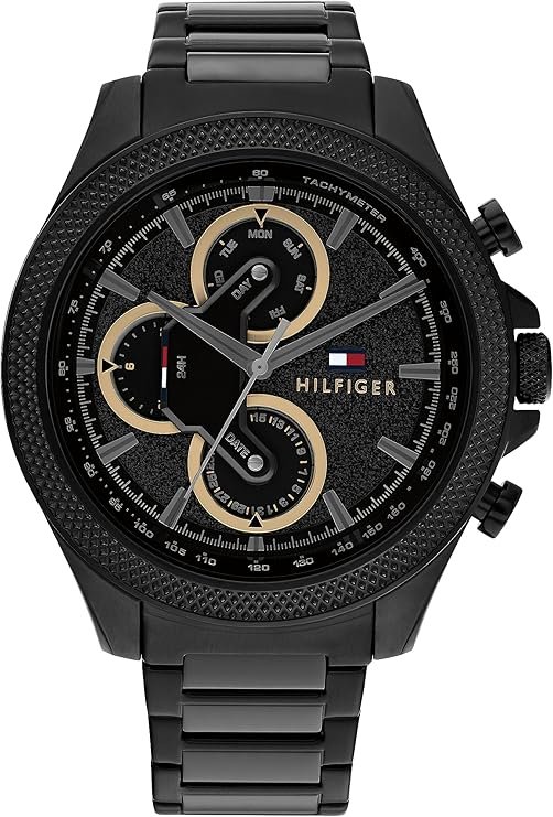 Tommy Hilfiger Men's Multifunction Quartz Watch – 46mm Stainless Steel Case, Racing-Inspired Design, 5 ATM Water Resistant, Elegant Modern Timepiece, Gift for Him