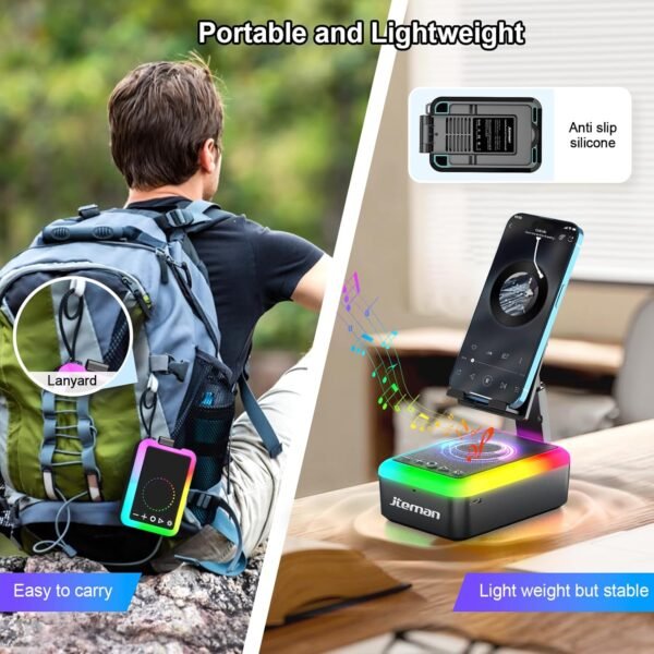 Gifts for Men Women, Cell Phone Stand with Bluetooth Speaker and Light, Portable Lanyard, Cool Tech Gifts for Dad Mom Husband, Unique Birthday Gift Ideas Black