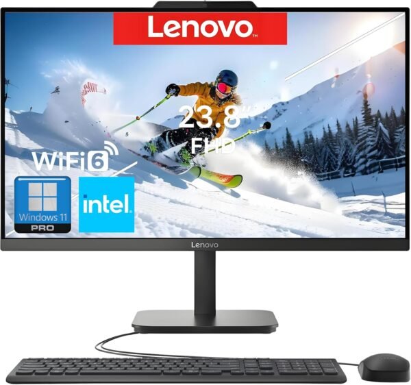 Lenovo 23.8" FHD All-in-One Desktop Computer for Home & Business, Intel N100 (up to 3.4 GHz), 8GB RAM, 512GB SSD, Intel UHD Graphics, RJ45, Bluetooth, HDMI, Wi-Fi, Keyboard & Mouse, Windows 11 Pro