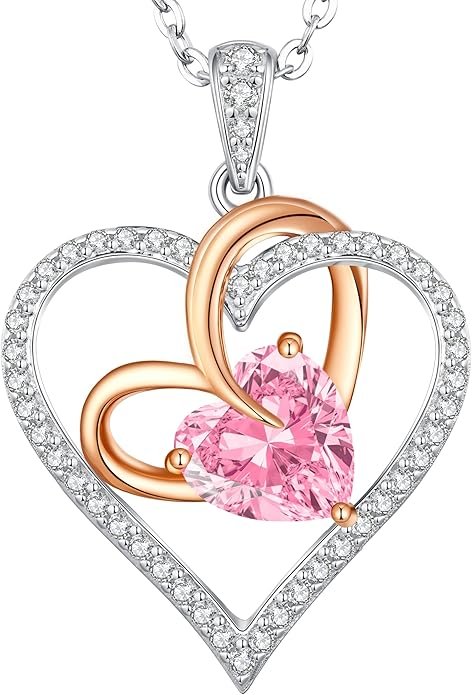 Birthstone Necklaces for Women, 925 Sterling Silver Gemstone Fine Love Heart Moissanite Necklace, Ideal Birthday Anniversary Mothers Day Jewelry Gifts for Wife Mom Girlfriend Her