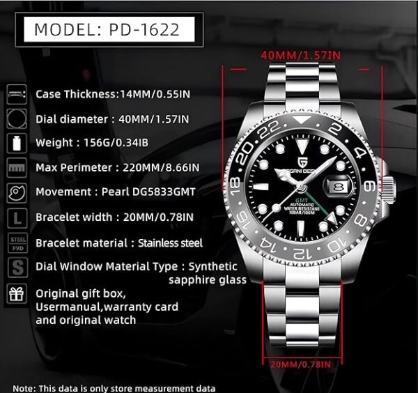 CADISEN Pagani Design 1662 GMT Men's Automatic Mechanical Watch Top Grade Stainless Steel Sapphire Glass Diver Sports Men's Watch 40mm Date 100M Waterproof reloj Hombre