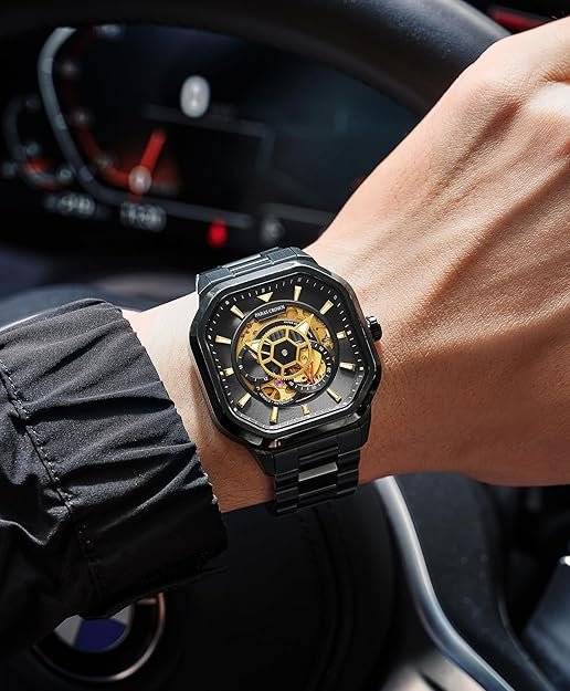 Paras Crown Automatic Analog Watches for Men Mechanical Mens Watches Stainless Case 50M Waterproof Fashion Luxury Wrist Watches with Silicone Strap