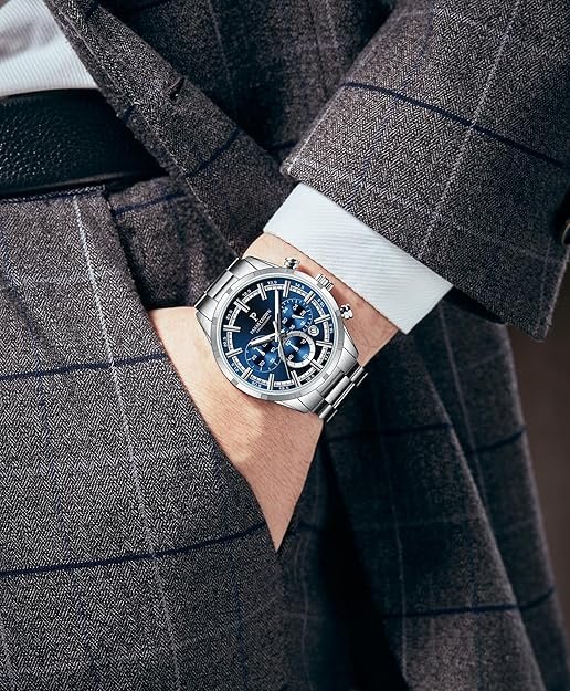 Mens Watches Luxury Quartz Waterproof Chronograph Wrist Watches for Men Stainless Steel Case