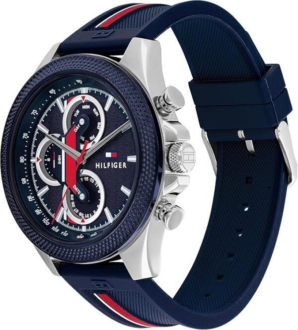 Tommy Hilfiger Men's Multifunction Quartz Watch – 46mm Stainless Steel Case, Racing-Inspired Design, 5 ATM Water Resistant, Elegant Modern Timepiece, Gift for Him