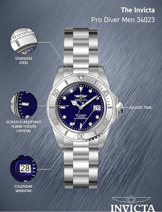 91cG99TqgIL._AC_SY741_ Invicta 40mm Men's Pro Diver Blue Dial Silver Tone Stainless Steel Watch