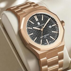 SAPPHERO Men's Watch Octagonal Stainless Steel 30M Waterproof Luminous Wristwatch Luxury Analog Quartz Watch for Men with Date Elegant Mens