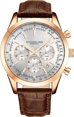 91wQZVhTNsL._AC_SY500_ Stuhrling Original Mens Dress Watch Chronograph Analog Watch Dial with Date - Tachymeter 24-Hour Subdial Mens Leather Strap - Watches for Men Rialto Collection
