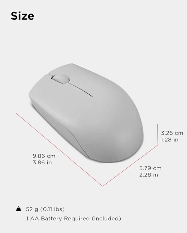 Lenovo 300 Wireless Mouse – Computer Mouse for PC, Laptop with Windows – Ambidextrous Design – 2.4 GHz Nano USB Receiver – 12 Month Battery Life