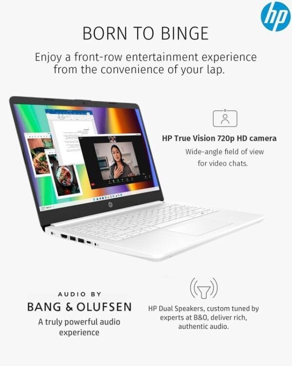 HP 2024 14" Laptop Notebook Thin Light for Students Business, Quad-Core Intel N4120, 4GB RAM, 128GB (64GB eMMC+ 64GB Card), 1 Year Office 365, Webcam, WiFi, Windows 11S, HubxcelAccessory White