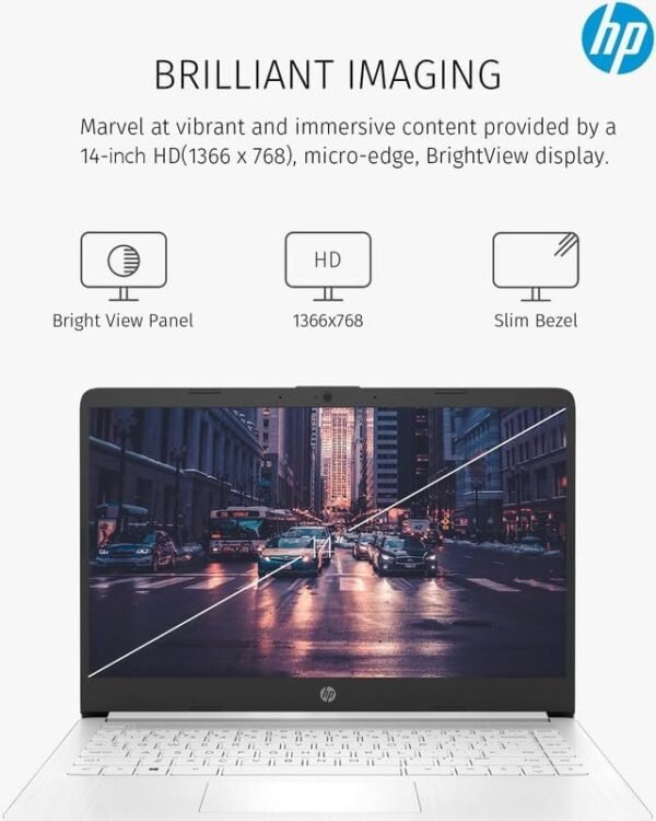 HP 2024 14" Laptop Notebook Thin Light for Students Business, Quad-Core Intel N4120, 4GB RAM, 128GB (64GB eMMC+ 64GB Card), 1 Year Office 365, Webcam, WiFi, Windows 11S, HubxcelAccessory White