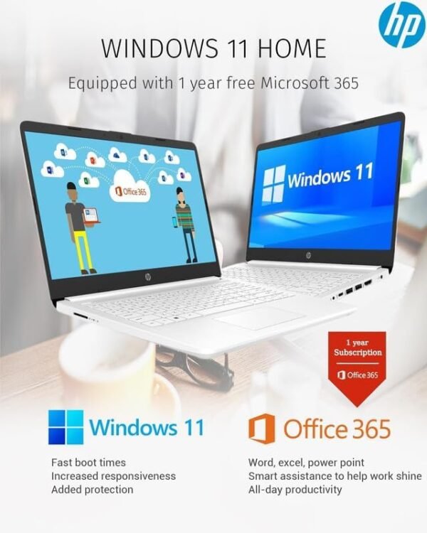 HP 2024 14" Laptop Notebook Thin Light for Students Business, Quad-Core Intel N4120, 4GB RAM, 128GB (64GB eMMC+ 64GB Card), 1 Year Office 365, Webcam, WiFi, Windows 11S, HubxcelAccessory White