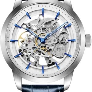 Pagani Design Classic Fashion Men's Skeleton Automatic Mechanical Watch Leather Strap Stainless Steel Self-Winding Waterproof Business Analogue Sports Wristwatch