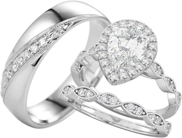 S925 10k/14k/18k Real Gold Moissanite Couple Ring Set For Men and Women, 1-3 CT Pear/Asscher/Emerald Cut Moissanite Wedding Couple Ring Set D Color VVS1 Clarity Anniversary Engagement