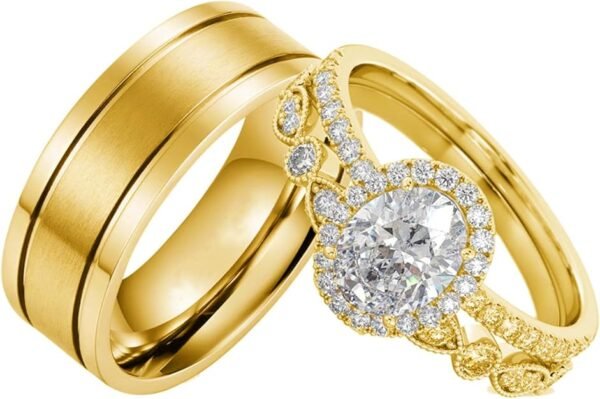 S925 10k/14k/18k Real Gold Moissanite Couple Ring Set For Men and Women, 1-3 CT Pear/Asscher/Emerald Cut Moissanite Wedding Couple Ring Set D Color VVS1 Clarity Anniversary Engagement