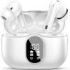 Wireless Earbuds, Bluetooth 5.4 Headphones Bass Stereo, Ear Buds with Noise Cancelling Mic, IP7 Waterproof in Ear Earphones, 36H LED Display Bluetooth Earbuds for Laptop Pad Phones Sports, White