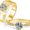 S925 Moissanite Wedding Rings Set for Couple, 10K/14K/18K Gold Lab-Grown Diamond Couple Rings for Men and Women, Customized Matching Promise Bands for Engagement Valentine's Day Free Engraving