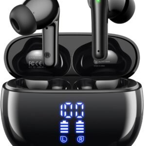 Wireless Earbuds, Bluetooth Ear Buds Headphones, 40H Long Playtime, Stereo Deep Bass, LED Power Display, IPX7, Lightweight in Ear Earphone with Mic for iPhone Android Phone